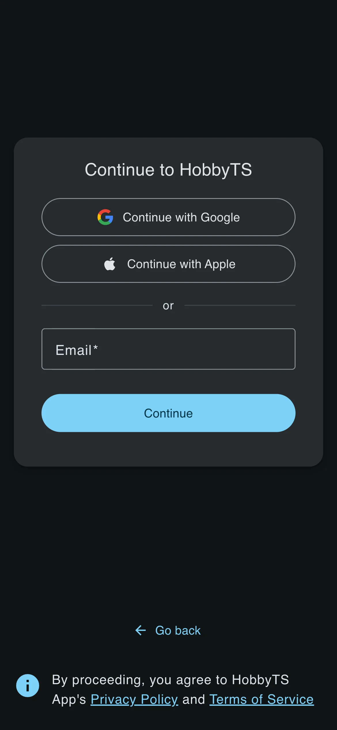 Екран входу — Google, Apple і email